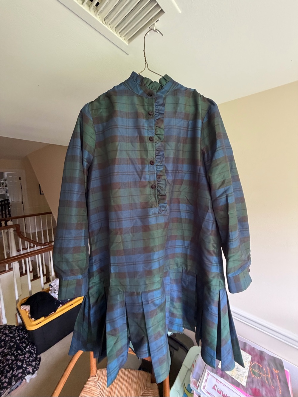 Tuckernuck Green and Blue Plaid Long-Sleeve Dress